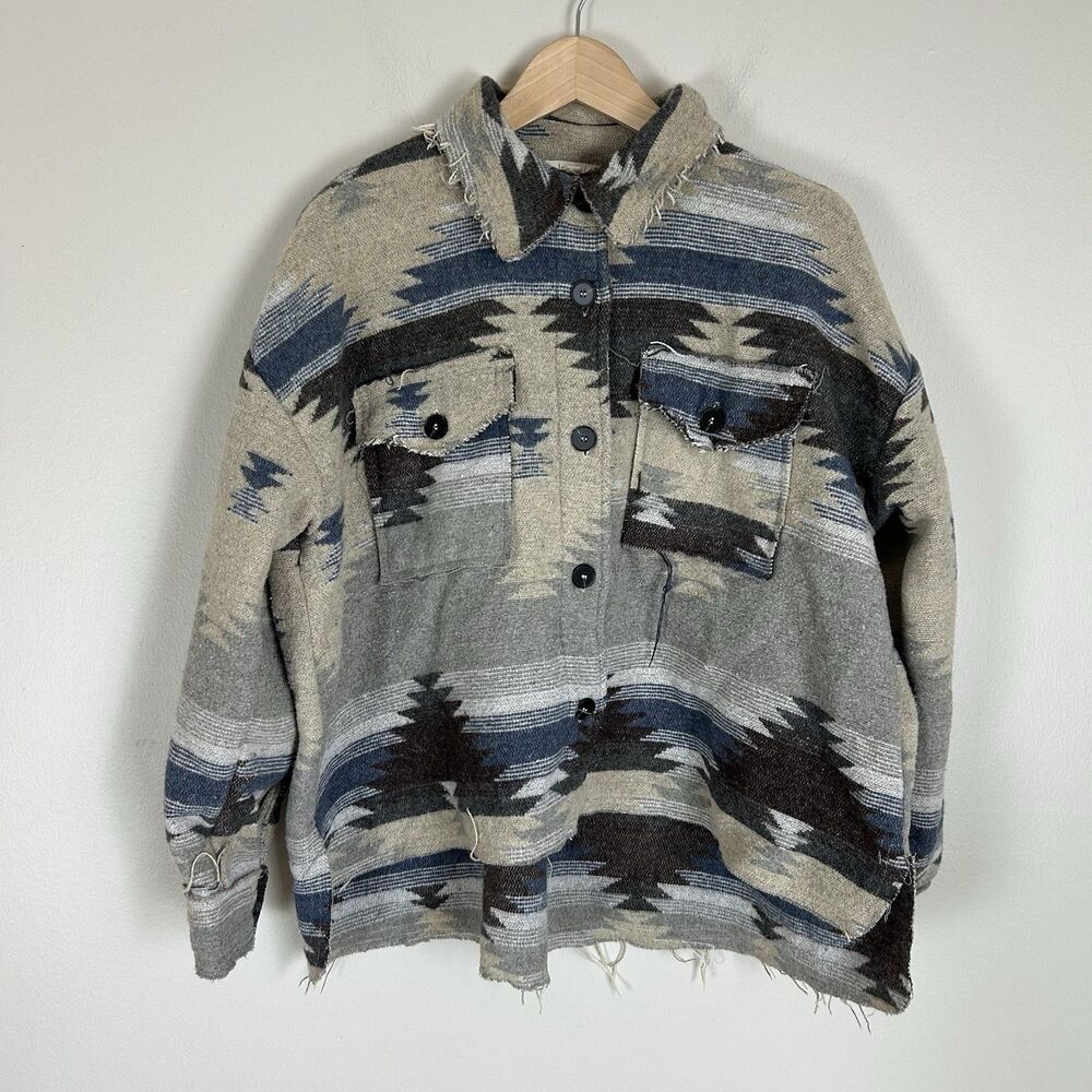 La Miel M Jacket Shirt Shacket Aztec Tribal Western Print Blanket Country Boho